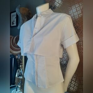 Zara Nwt Cotton Blend Crisp White Short-Sleeve Layered Button-Up Shirt